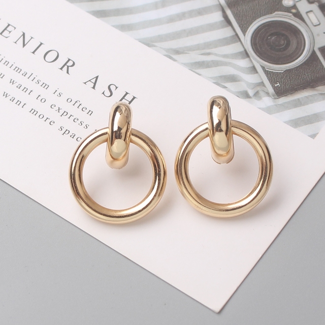 Fashion Twisted Small Stud Earrings for Women ZA Jewelry Hollow Geometry Round Circle Smooth Metal Exaggerated Oorbellen