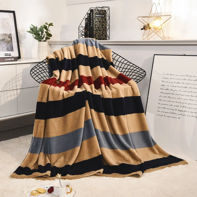 LREA классическое Полосатое одеяло из кораллового флиса плед для постельных принадлежностей или дивана для путешествий на осень и лето