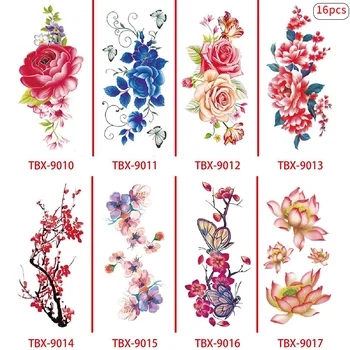 

16Pcs/Set Flowers Tattoo Stickers Tattoo Fake Waterproof Temporary Tattoos Disposable Body Art Tattoo