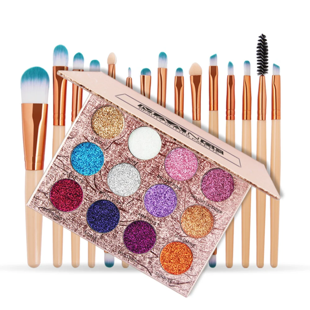 Hot Sales 15PCS/SET Beauty Glitter Palette Makeup Tool Set with 12PCS/SET Glitter Powder Eye Shadow Compact MAG5554 Hot Sales 15PCS/SET Beauty Glitter Palette Makeup Tool Set with 12PCS/SET Glitter Powder Eye Shadow Compact MAG5554