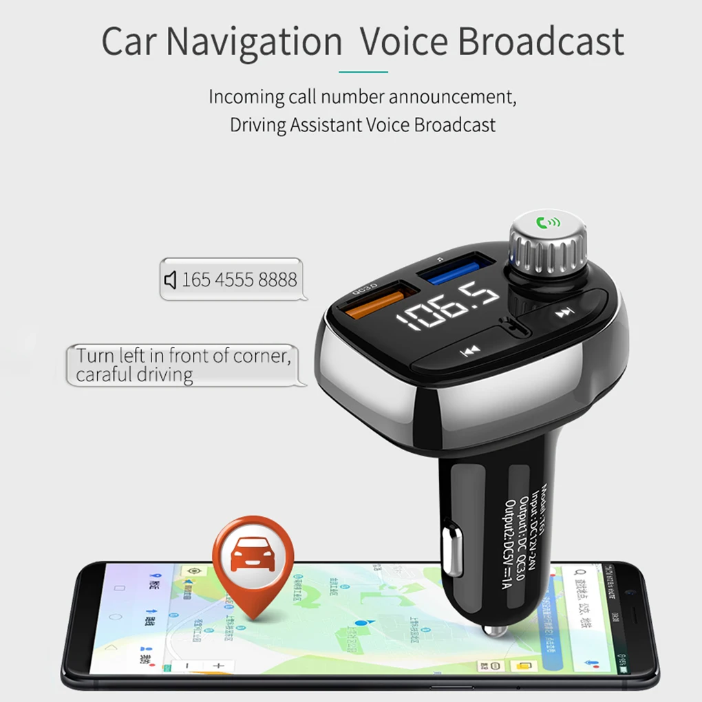 Автомобильный Bluetooth fm-передатчик, комплект громкой связи, автомобильный аудио mp3-плеер, цифровой экран, двойное USB зарядное устройство, u-диск