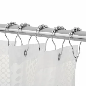 

12pcs Rustproof Stainless Steel Curtain Hooks Bath Rollerball Shower Curtains Glide Ring Convenient Home Bathroom Accessory #LR2