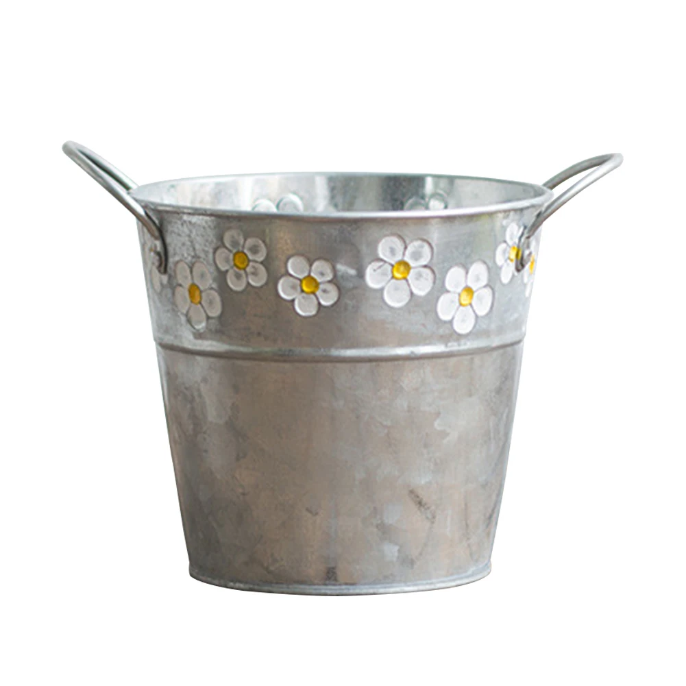 Holder Balcony With Handle Display Stand Outdoor Vintage Iron Craft Hanging Portable Pot Flower Bucket Living Room Home Decor