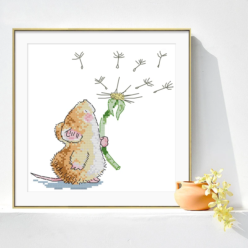 Stamped Cross Stitch Kits - Mouse and Dandelion 24cm x 24cm D917