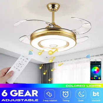 

6 Speed LED RGB Dimming APP bluetooth Music Light Smart Ceiling Fan Lamp 91cm Invisibles Blades Home Bedroom Ventilator Lamp