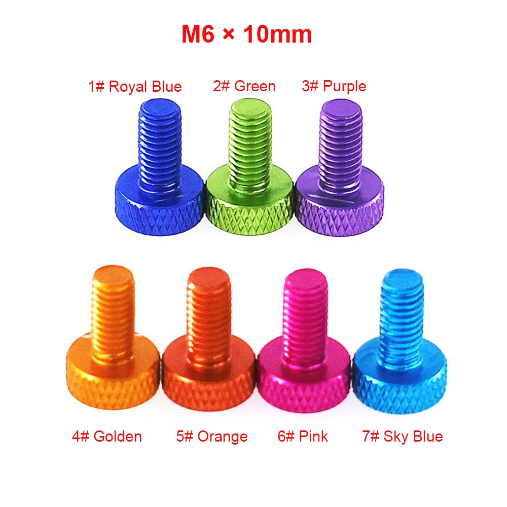 

4pcs M6x10mm Knurled Thumb Screws, Aluminum Alloy Flat Head Screw, Colourful Screw, Grid Pattern, for Computer Case