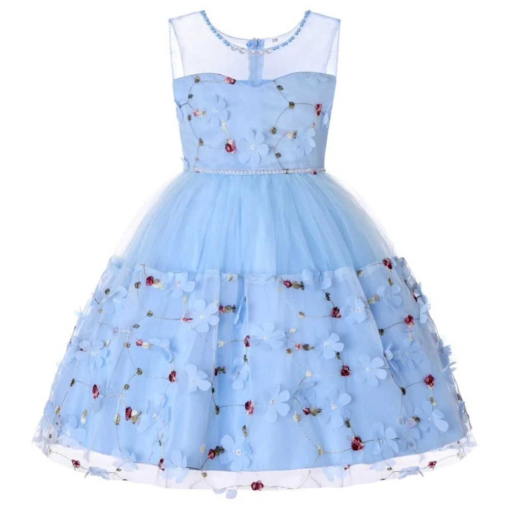 

Baby Girls Flower Embroidery Dress Children Clothes Sleeveless Girls Dress Toddler Girls Floral Bowtie Dress Kids Mesh Dresses