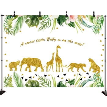

Acejoker Green Leaves Wild one Gold Safari Party Giraffe Elephant Tiger Custom Vinyl Photo Studio Background Backdrop