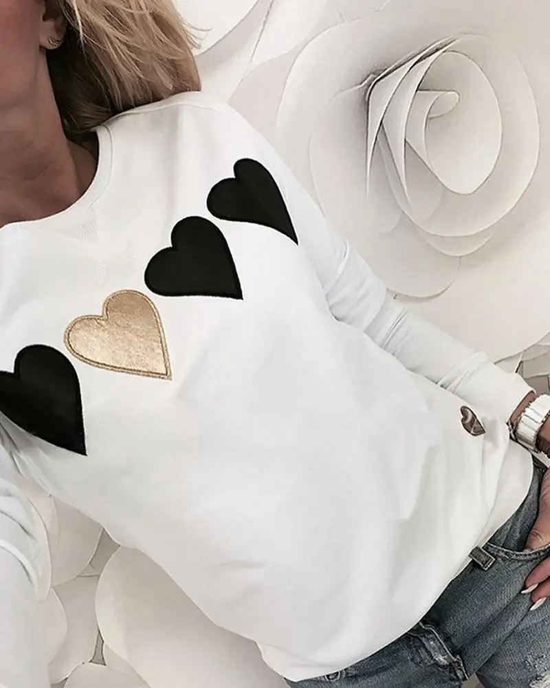 white hearts 3XL женская блуза с блестками и принтом в виде губ, осенняя Повседневная Толстовка с капюшоном и длинным рукавом, Женская толстовка с круглым вырезом - Цвет: white hearts