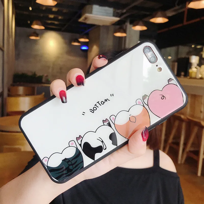 Чехол из закаленного стекла для телефона для iPhone 11 Pro Max XS Max XR XS X i8 Plus i7 Plus i6 i6 Plus милый чехол с мультяшным животным