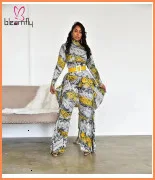 Flare Sleeve Wide Leg Pants Long Jumpsuit Women Autumn Fashion Elegant Workwear Formal Party Romper Belted Knot Side Jumpsuit