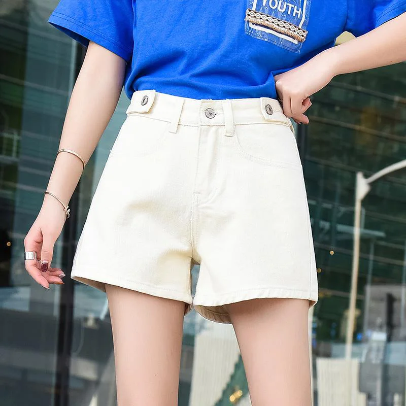 Классические винтажные женские шорты с высокой талией в Корейском стиле, повседневные джинсовые шорты на пуговицах, Новинка лета, популярные женские шорты