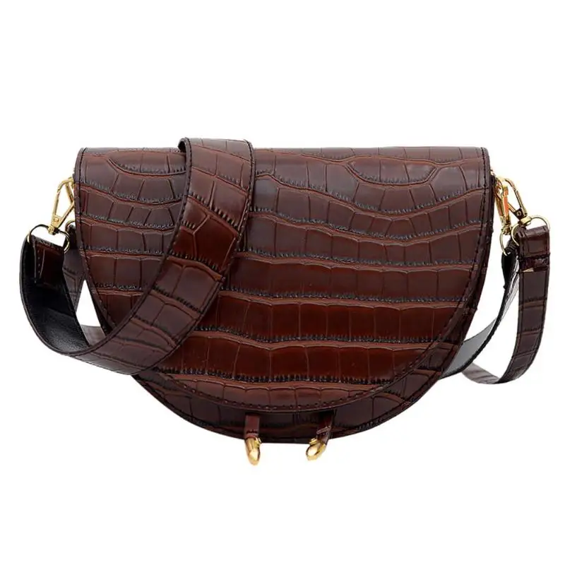 Женская сумка через плечо модная крокодиловая полукруглая седельная сумка из искусственной кожи сумки на плечо для женщин дизайнерские сумки - Цвет: Кофе