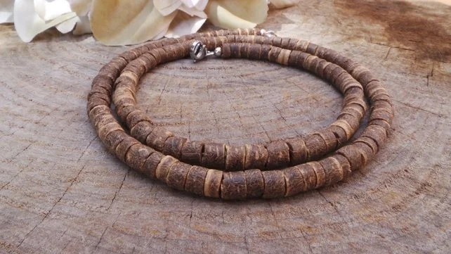 Mens beaded necklace Mens surfer necklace Surfer Brown beaded coconut