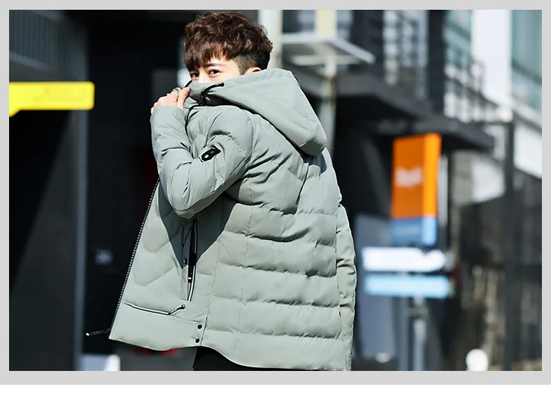 Winter MEN'S Wear Long Sleeve Hooded Solid Color Badge Cotton-padded Clothes Fashion Teenager Korean-style Slim Fit Men Thick Co