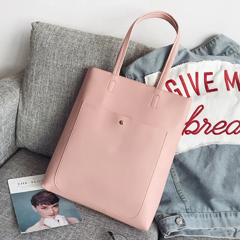 

2019 new fashion trend PU solid color women's shoulder Schol bag student handbag