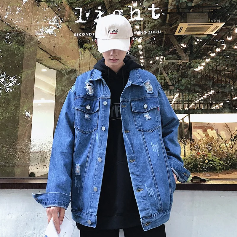 

2020 Spring New Style Men's Loose-Fit Frayed Jeans Coat Korean-style Thin Fashion Brand Jacket Men's Jk9901