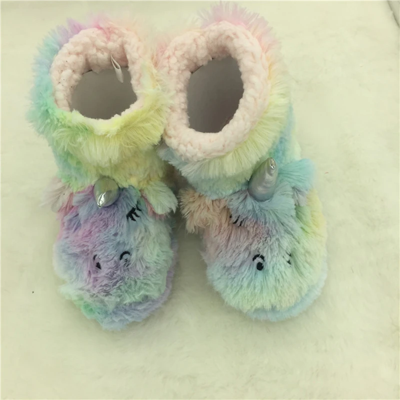 

2019Boys And Girls Plus Velvet Warm Suede Color Unicorn Wool Cotton Boots Winter Plush Non-Slip Home Shoes Home Children'S Boots