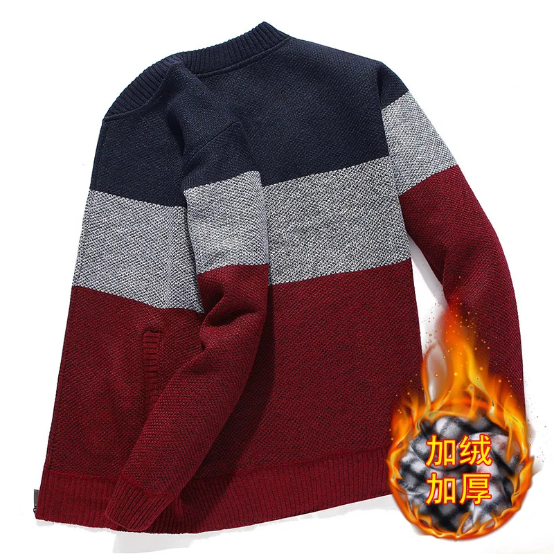 Sweater men autumn and winter men's new splicing collar collar color cardigan sweater men's plus velvet sweater coat Sweater men autumn and winter men's new splicing collar collar color cardigan sweater men's plus velvet sweater coat