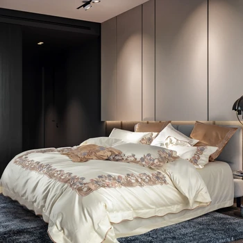 

Luxury Embroidery Duvet cover Pillow shams 800TC Egyptian Cotton Premium Bedding set with Flat Bed sheet 4/7Pcs Queen King size