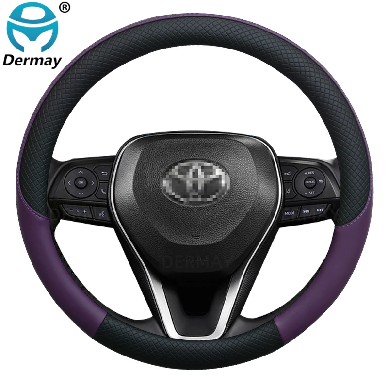 Dermay-anti-derrapante couro carro volante capa para toyota