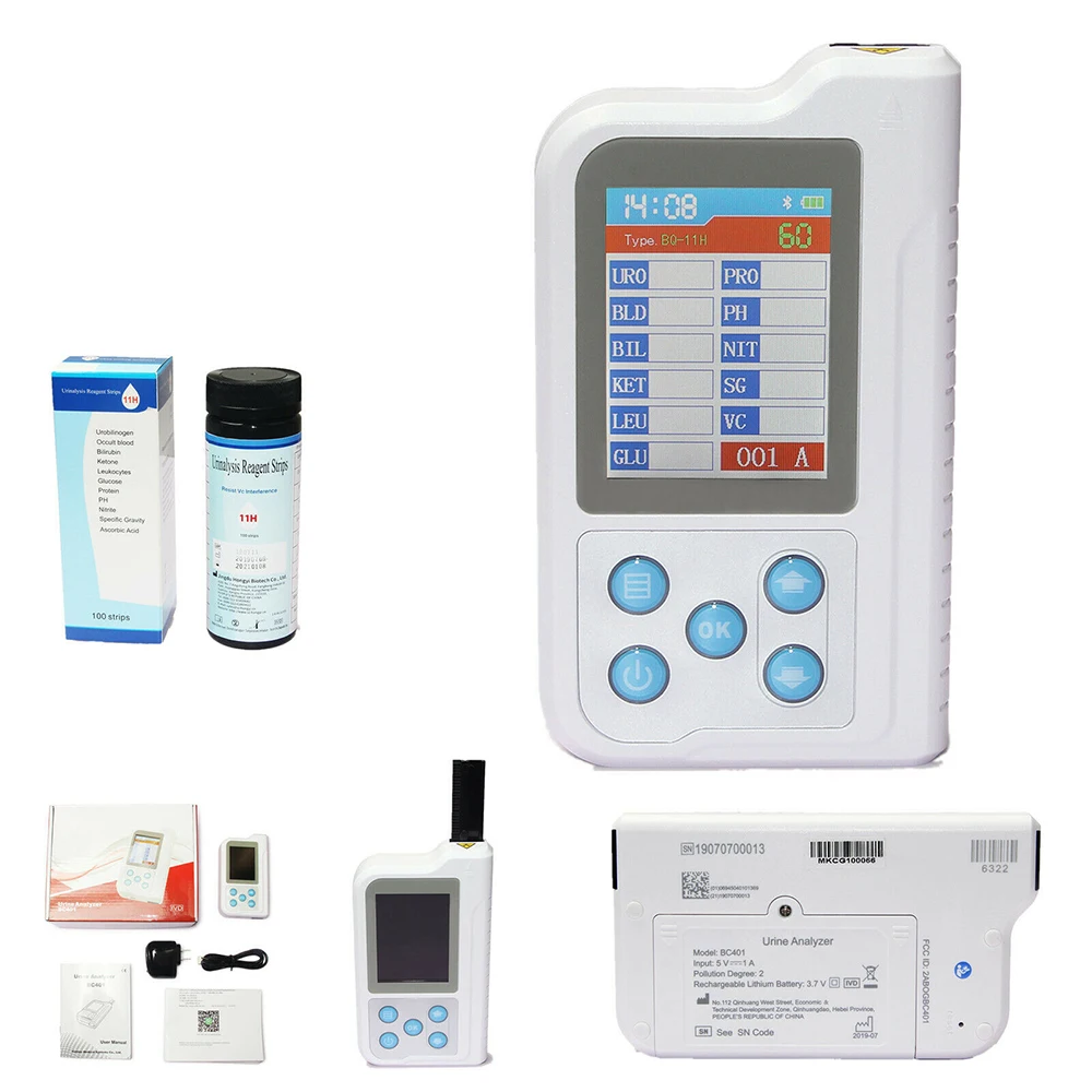 BC401BT Handheld Digital Urine Analyzer Portable LCD 11 Parameters Blood Sugar Device Oximeter +100PCS Test Strips Urine Tester