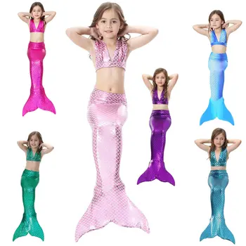 

Summer Ariel Mermaid Tail Swimsuit For Girl Cosplay Costume Set Kid Top+Pant 3PC Tracksuit Children Boutique Outfit Swimwear 10T