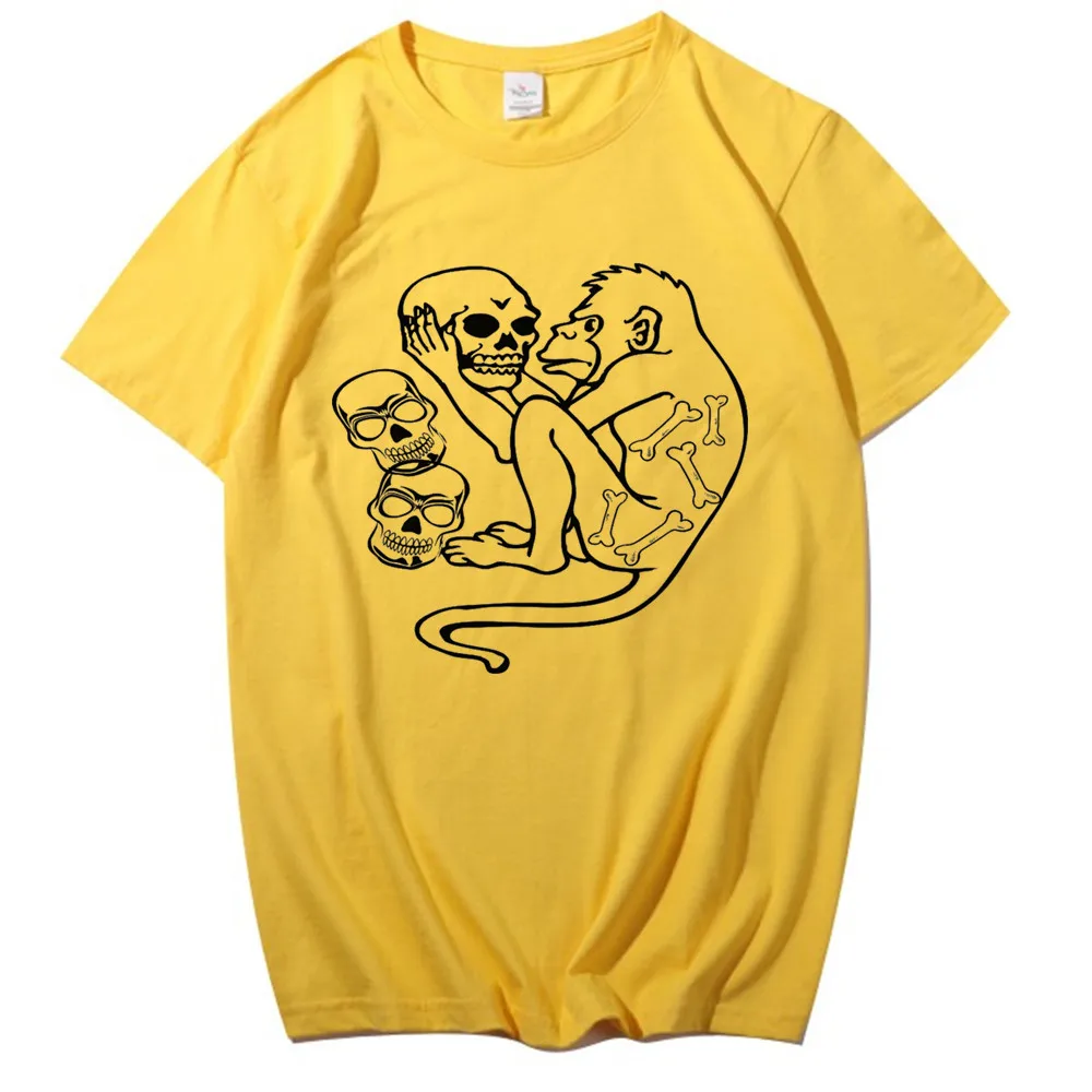 

Spring New Fashion Monkey Skull Graphic Print T-Shirt Men and Women High Quality Cotton Short Sleeve Tops