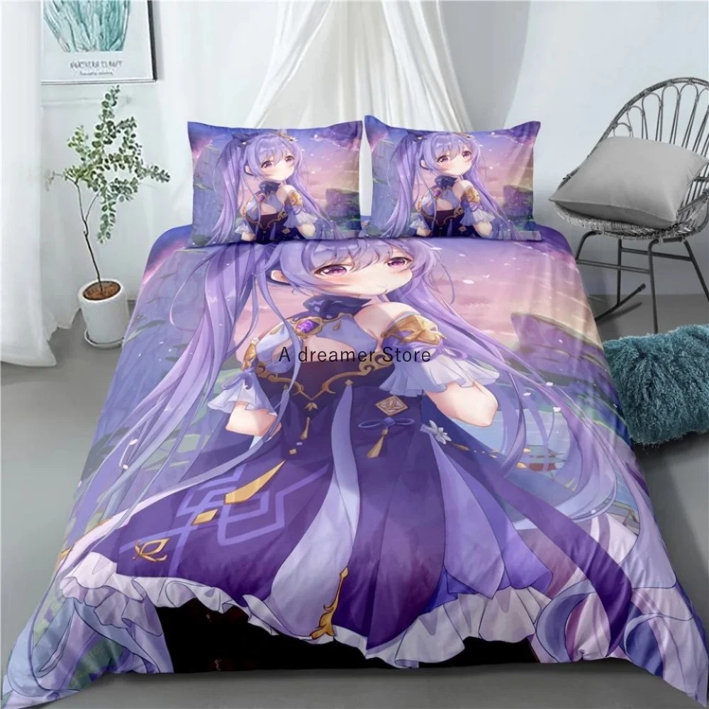 de edredão com fronhas roxo roupa cama genshin impacto