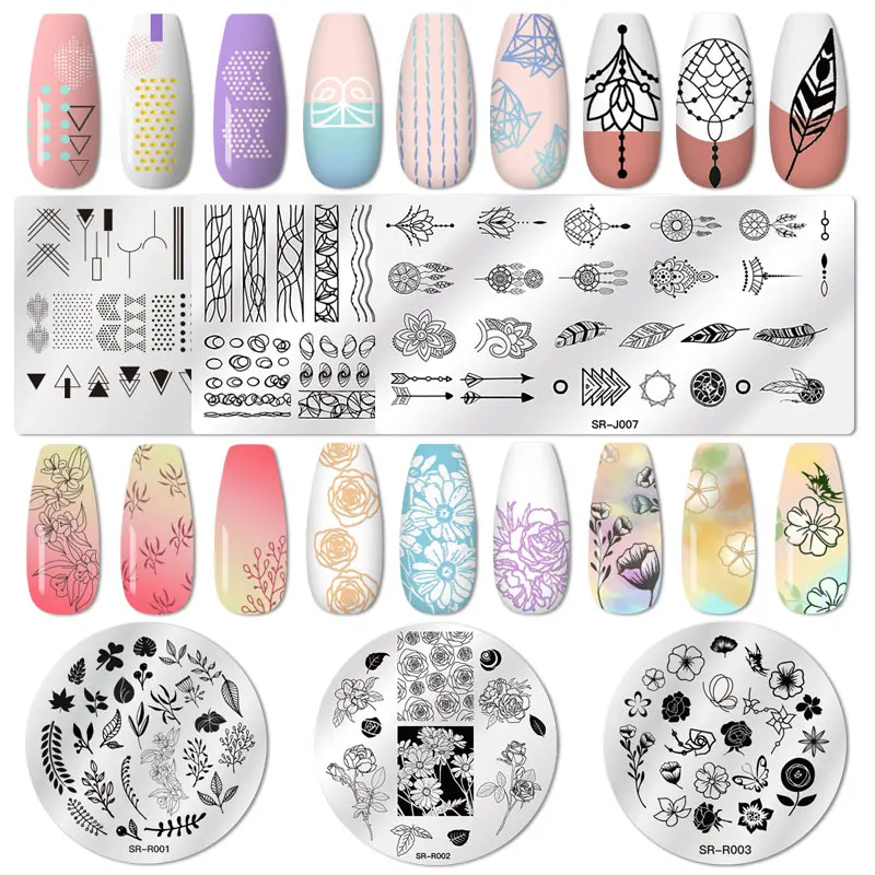 RBAN NAIL Art штамп штамповка изображения Набор круглых прямоугольных из нержавеющей