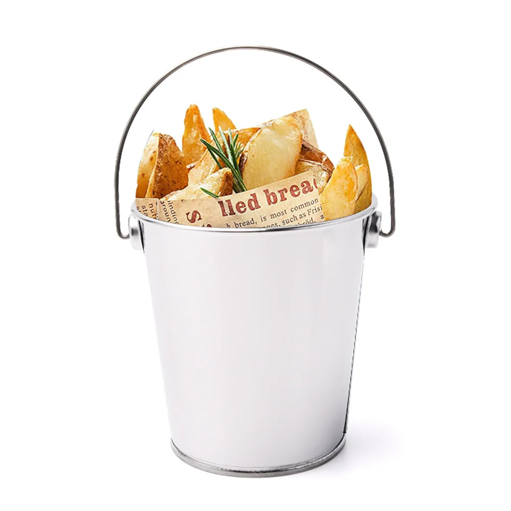 Tableware Dessert Snack Holder Restaurant Food Stainless Steel With Handle Container Kitchen Hotel French Fries Bucket Storage