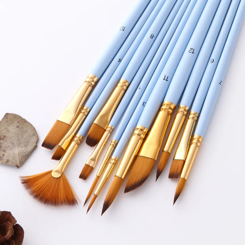 12Pcs Fine Paint Brushes Set Nylon Hair Variety Style Different Size For  Acrylic Oil Watercolor Artist Drawing Pen Supplies