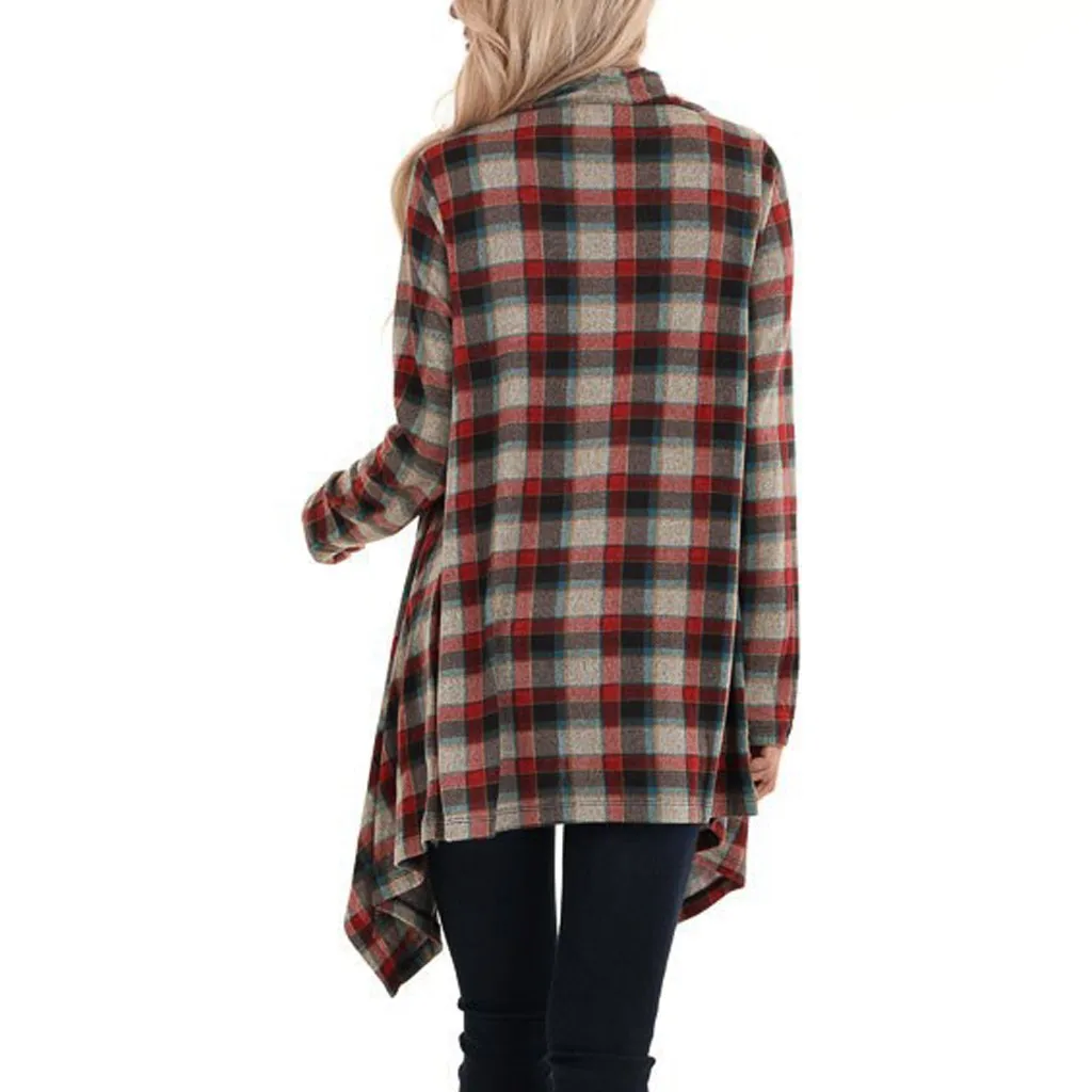 Women O-Neck Plaid Cape cardigan coat Cloak Sweater open button Irregular Patchwork Tops Cloak Winter Loose Sweater Coat 10.10