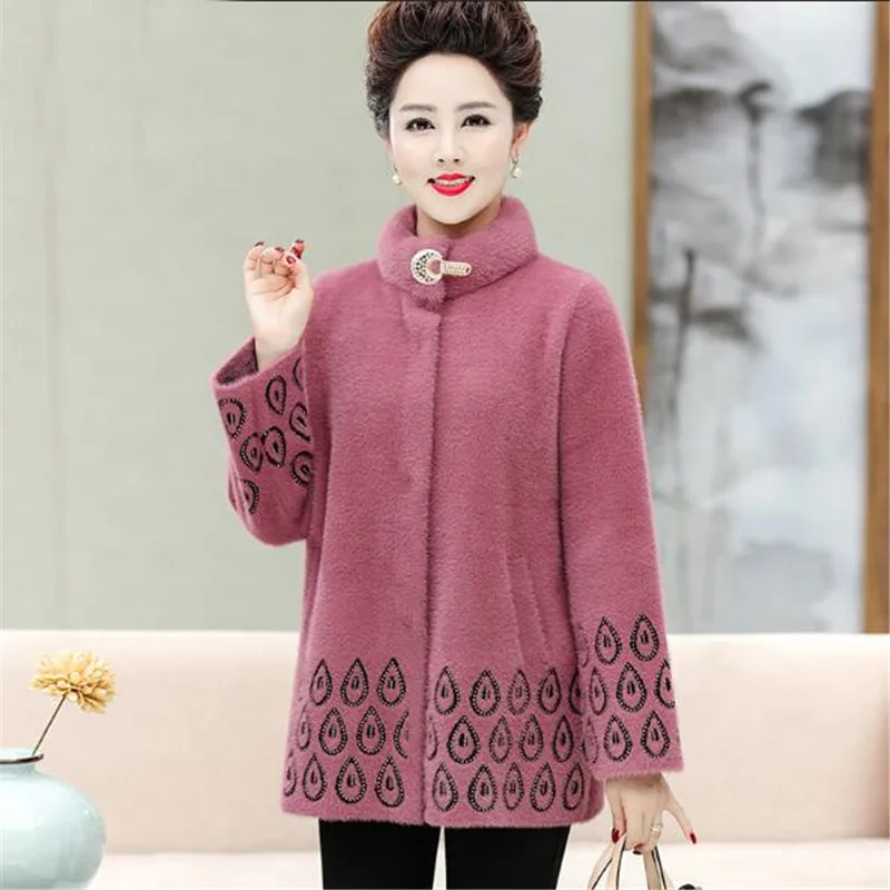 Mother coat female autumn winter long water velvet jacket loose middle-aged women woolen outerwear fashion plus size windbreaker