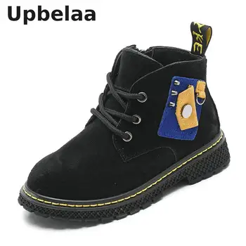 

Boys Frosted Genuine Leather Boots Children Martin Boots Oxford Black Kids School Shoes Winter Flats Rubber Boots Ankle Non-slip