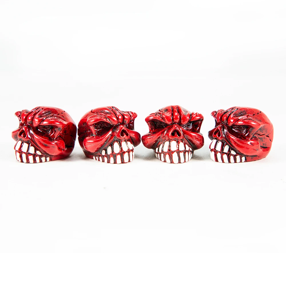 Set of 4 Skull Design Tire Valve Dust Caps for Vehicles and Bicycles