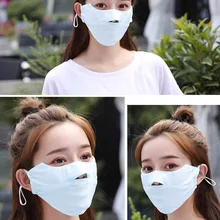 Летняя ледяная шелковая тонкая Солнцезащитная маска с открытым носом для рта, велосипедная маска для ушей, респиратор