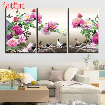 

FATCAT Flowers and birds diamond painting 5d diy full square round drill rhinestone embroidery triptych kit home decor AE2056
