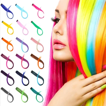 

BUQI Colored Highlight Synthetic Hair Extensions Clip In One Piece Color Strips 20" Long Straight Hairpiece For Sports Fans