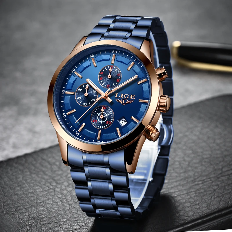Часы reloj hombre LIGE Мужские кварцевые люксовые Брендовые повседневные спортивные