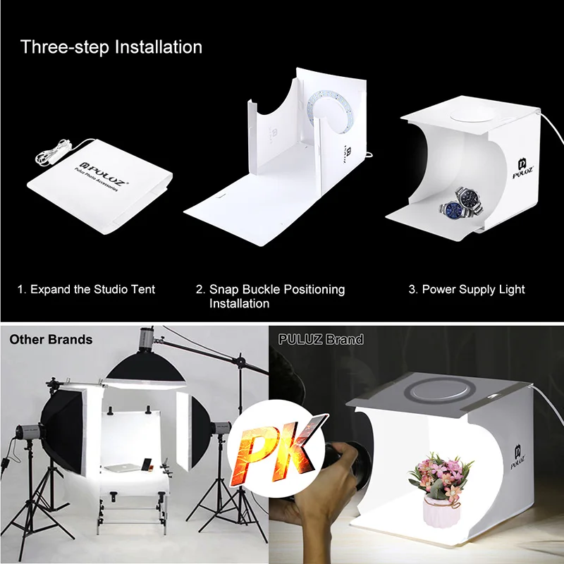 Портативная фотостудия набор в коробке с светодиодный кольцевой светильник для небольшой реквизит для фотосессии оборудования студийной съемке палатка комплект мини складная лампа коробка