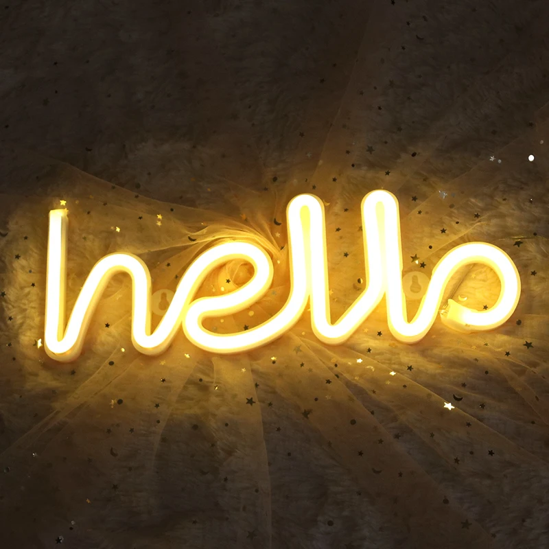Неоновый Алфавит ночник Hello Love неоновые огни Настольная лампа для дня рождения Свадебная вечеринка спальня домашний Настенный декор - Испускаемый цвет: Hello (warm white)