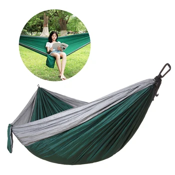 

Double Hammock Double Ring Camping Survival Hammock Parachute Cloth Portable Swing Sleeping Bed Travel Furniture Grey and Green