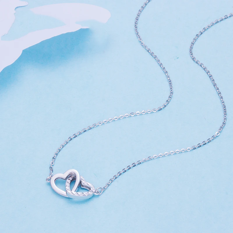 Классический Платиновый белый настоящий твердый Золотой алмаз в форме сердца набор для гравировки цепи кулон ожерелье для женщин леди Девушка Необычные офисные ювелирные изделия