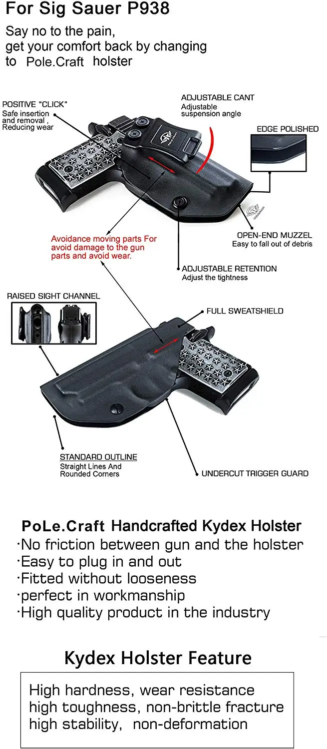 PoLe.Craft IWB KYDEX кобура подходит: sig Sauer P938 кобуры пистолет внутри скрытого ношения