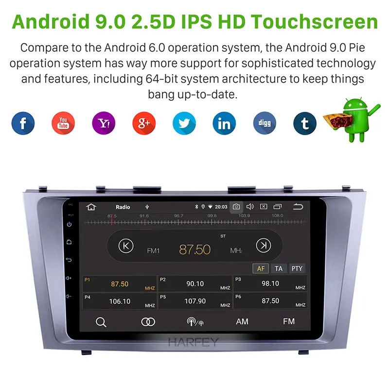 Discount Harfey Android 9.01 9" GPS Car Radio For Toyota CAMRY 2007 2008 2009 2010 2011 1Din Multimedia Player Support 3G/4G&WiFi 1