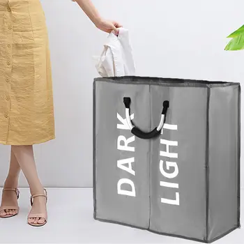 

Foldable Laundry Basket Organizer For Dirty Clothes Laundry Hamper large sorter Two Grids Collapsible Folding Basket
