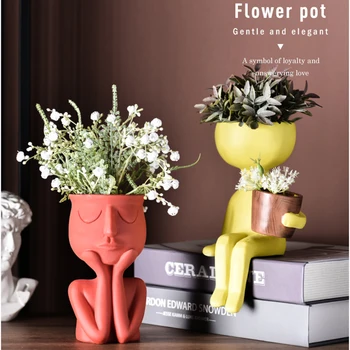 

Head Planter Pot Flower Vase Resin Greek Statue Planter Succulent Cactus Abstract Human Face Plant Home Decoration Garden Decor