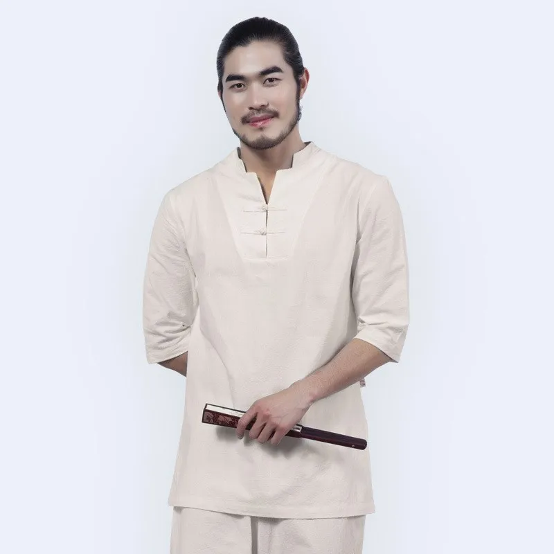 

Vintage Chinese Meditation Cotton Linen Mens 2pcs Clothes Set Summer Breathable Tai Chi Tracksuit Casual Teaism Coordinates Suit