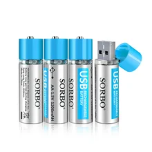 SORBO USB перезаряжаемая батарея 1,5 в AA 1200 мАч литий-полимерная литиевая батарея USB перезаряжаемая литиевая батарея RoHS CE